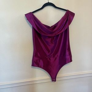 Express Magenta satin body suit. Size M.